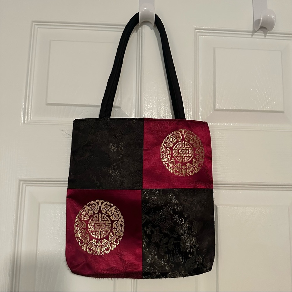 Elegant Oriental Black and Red Tote Bag
